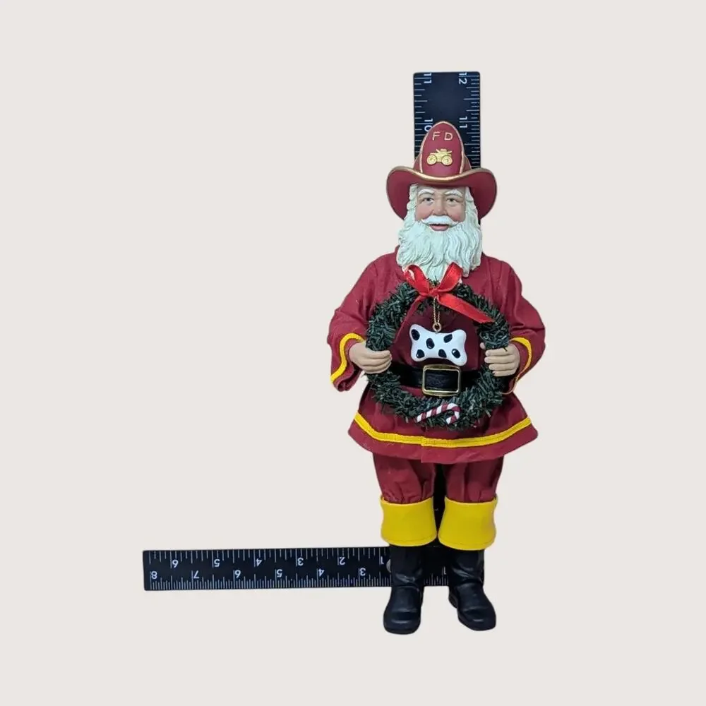 Vintage Fabriché Fireman Santa Holding Wreath Figurine